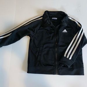 Adidas track sweater zip up. Black & white. size 4t. Only worn a few times!